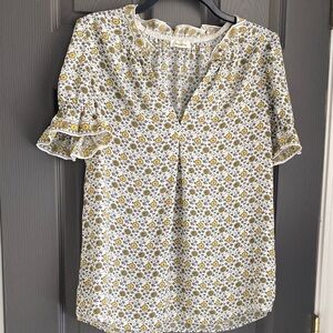 Max Studio White and Yellow Floral Blouse